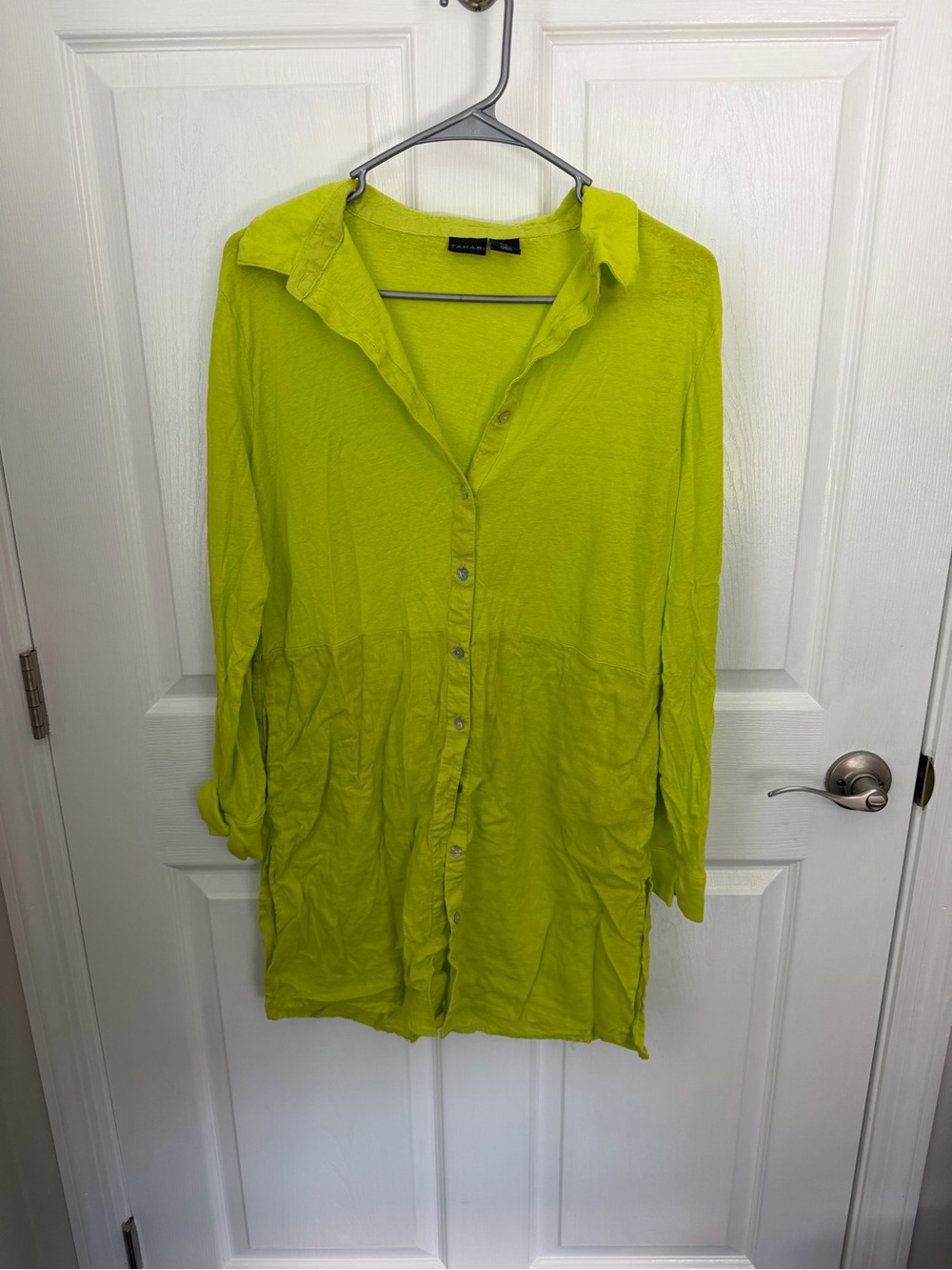 Tahari Bright Lime Green Button-Front Tunic Top